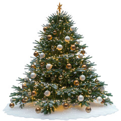 Elegant Christmas Tree with Gold and White Ornaments and Lights
