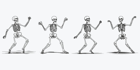 skeleton dances sketch illustration vector set