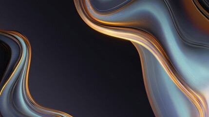 Abstract flowing shapes with a dark background, highlighted with gold and pearlescent colors