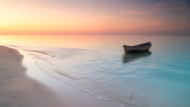 boat on the beach at sunset - Powered by Adobe