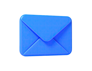 Blue 3D rendering of a closed envelope, set against a stark black backdrop
