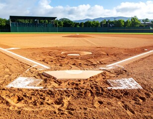 Baseball field dirt infield, home plate close-up