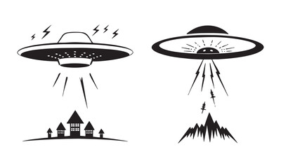 UFO Vector Silhouettes and Alien Spaceship Clipart – Flying Saucer Icons for Sci-Fi Designs