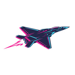 Dynamic fighter jet streaks across sky leaving vibrant neon trail © Ravija
