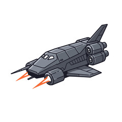 Futuristic rocket ship blasting off with fiery engines toward the stars