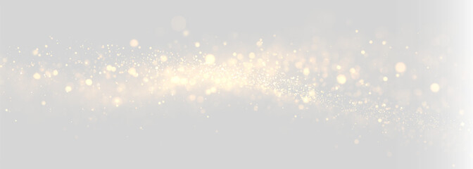 Gold shine sparkle glitter wave light particles background. Golden glowing dust texture with bright...