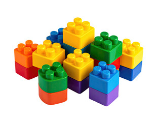 Naklejka premium Assortment of colorful plastic interlocking blocks arranged on a black backdrop