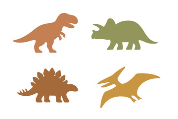 Assortment of prehistoric dinosaur and flying reptile silhouettes in a flat graphic style