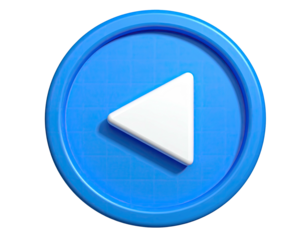 A glossy, blue button with a white triangle play icon, set against black
