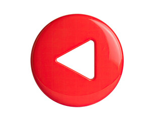 Glossy, circular, bright red button with a central triangular play symbol