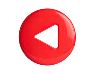 Glossy, circular, bright red button with a central triangular play symbol