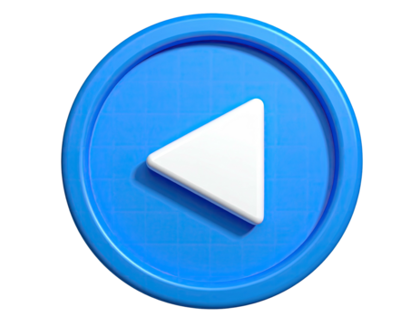 A glossy, blue button with a white triangle play icon, set against black