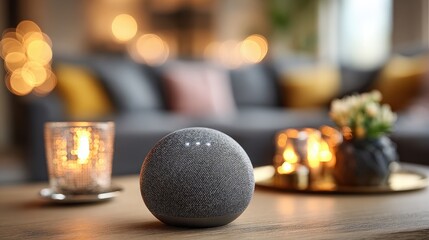 Compact Smart Speaker on a Table in a Modern Living Room