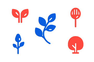 Collection of stylized plant and tree icons representing nature and growth