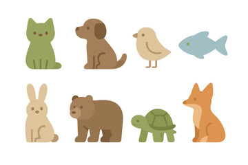 Set of adorable simplified animal characters for children's educational content and design