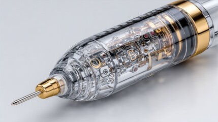 Close Up Of Intricate Clear Insulin Pen With Detail