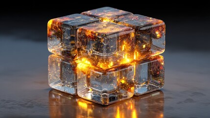 A glowing crystal data cube with internal bright components