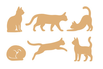 Domestic feline silhouettes showing different movements and resting positions
