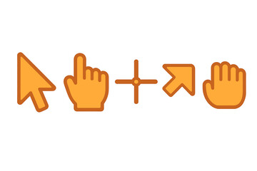 Various cursor icons showing hand gestures and pointer actions related to digital navigation or interface usage