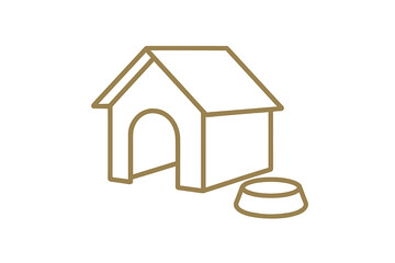 Outline icon of a dog house and pet food bowl for domestic animal care concepts