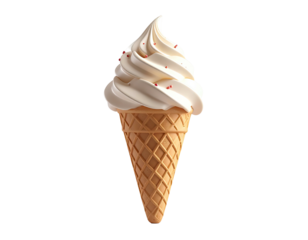 Soft-serve vanilla ice cream cone with sprinkles isolated on a black background