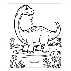Cute Dinosaur Coloring Page for Kids, Cartoon Dino Illustration Vector, Adorable Dinosaur Coloring Book Page, Fun Prehistoric Animal Line Art, Happy Dinosaur Coloring Sheet, Printable Cartoon Dino 