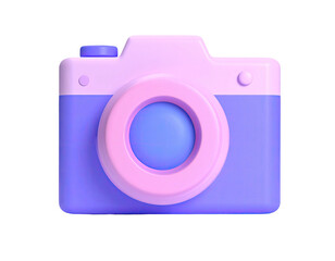 Pastel-colored 3D rendering of a camera with a lens and shutter buttons