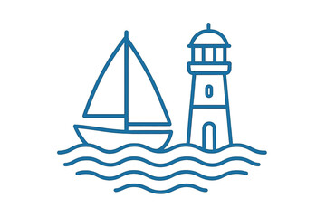 Sailboat and lighthouse on wavy water representing marine navigation and coastal safety