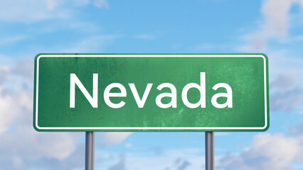Nevada Road Sign with Airplane Icon for Desert Adventure Travel Posters