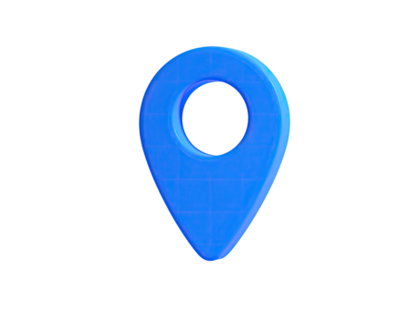 A 3D render of a shiny blue map marker/pin against a black background