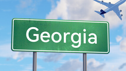 Georgia Road Sign with Airplane for Road Trip Adventure Map Illustrations