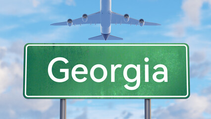 Georgia Road Sign with Airplane Icon for Southern State Tourism Posters