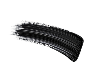 Swatch of black cosmetic product, showcasing brushstrokes against a dark background
