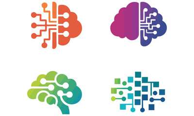 AI Brain Logo Icons – Neural Network, Machine Learning, Artificial Intelligence Designs .