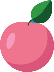 Vibrant pink peach with green leaf - fresh fruit icon for healthy eating and summer themes