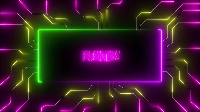 abstract neon motherboard icon . 4k video animation .4k Circuit Board with neon line moving electrons Data Flow Loop Background Animation. Artificial Intelligence.