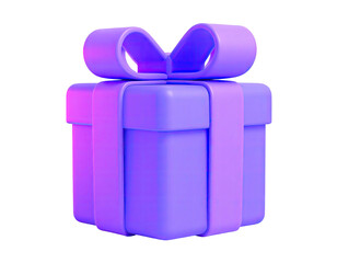 3D rendered gift box with a bow, shades of purple, isolated on black