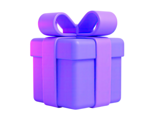 3D rendered gift box with a bow, shades of purple, isolated on black