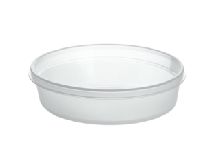 Circular, translucent container with a defined rim, sits against a black background