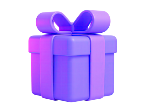 3D rendered gift box with a bow, shades of purple, isolated on black