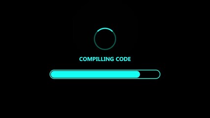 Compiling code progress bar compilling code . Concept of programming software process.Compiling code with green progress bar. Concept of a programmer working and reviewing his code.