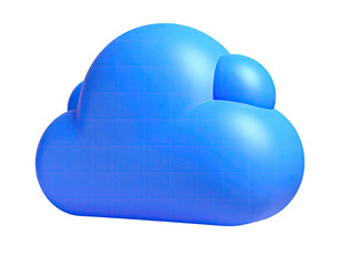 Rendered 3D blue cloud with a grid overlay on a black background