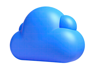 Rendered 3D blue cloud with a grid overlay on a black background