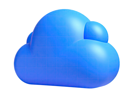 Rendered 3D blue cloud with a grid overlay on a black background