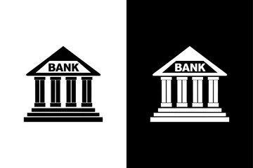 Bank Building Icon on Black and White Background.