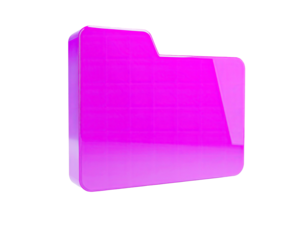 A vibrant, 3D rendered, glossy pink folder icon against a black background