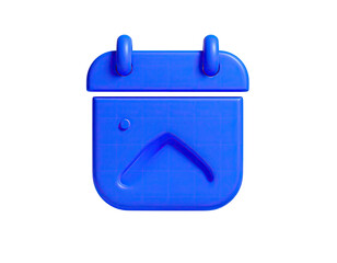 Bright blue 3D-rendered calendar icon isolated on black, with a stylized design