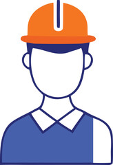 Icon of a construction worker wearing an orange hard hat and blue safety vest ideal for industry and professional projects