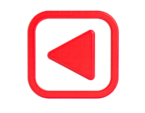 A vibrant, red, 3D "rewind" icon inside a square on a black background