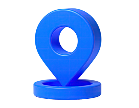 A 3D-rendered, blue map pin, isolated on black